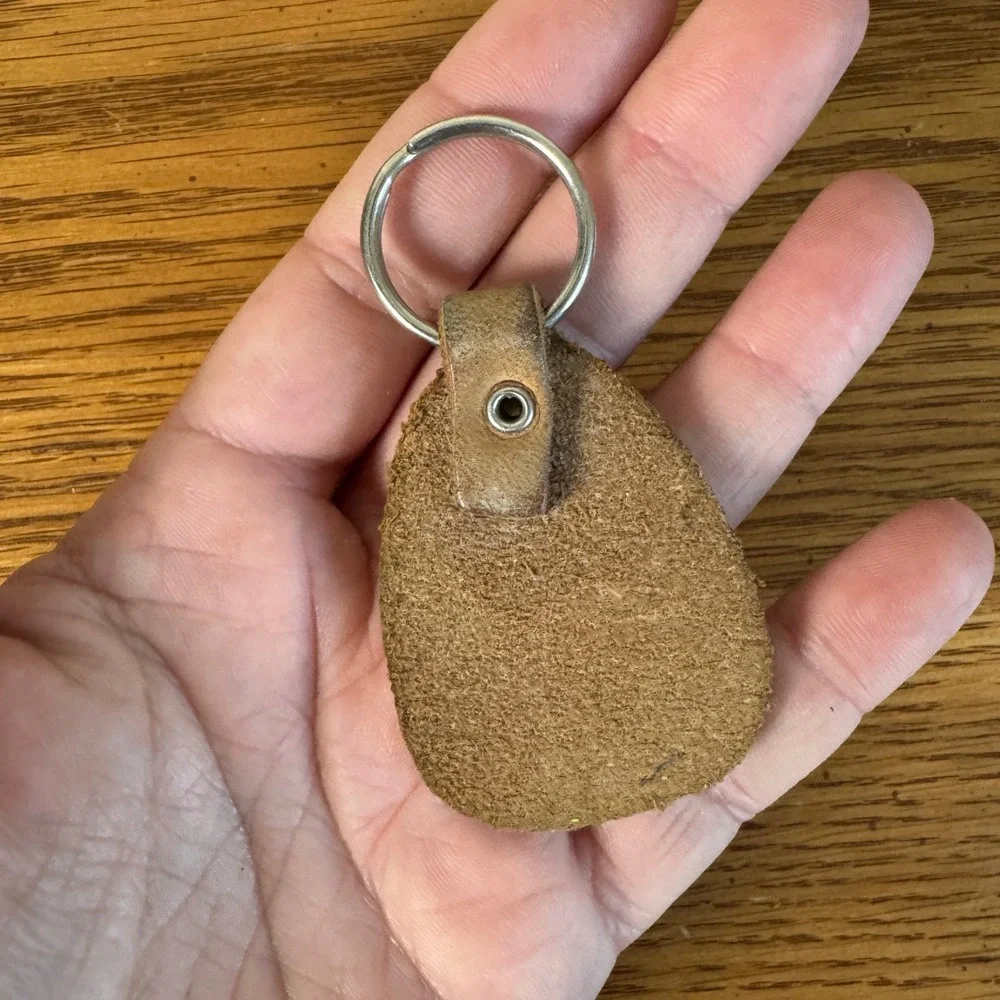 Vintage 1977 M&H‎ Holiday Food Show Leather Keychain Fob Tan Retro 70s Souvenir